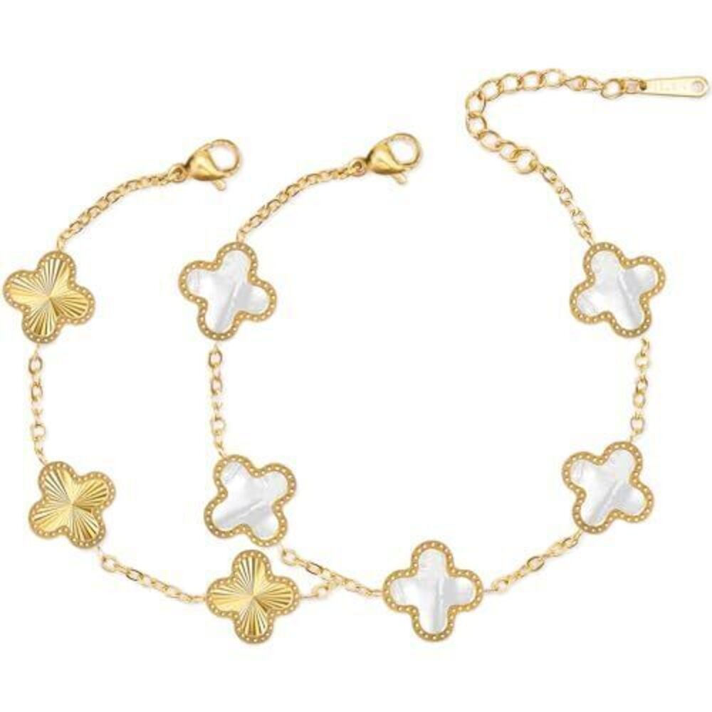2270 Unique 18K Gold Four Leaf Clover Bracelet White Gold Lucky Link Clover